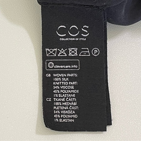 COS Knit Trim Silk Button Front Long Sleeve Top Black 4 XS / Small - Picture 12 of 13